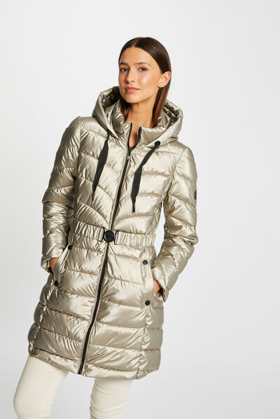 Metallised waisted padded jacket gold ladies'