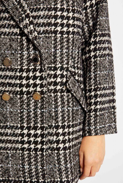Straight coat with houndstooth print ecru ladies'