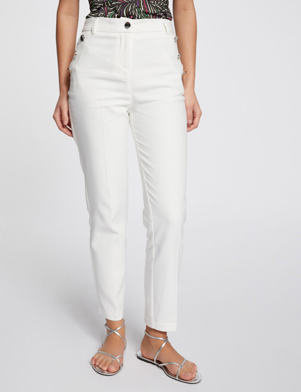 Cropped fitted trousers ecru women