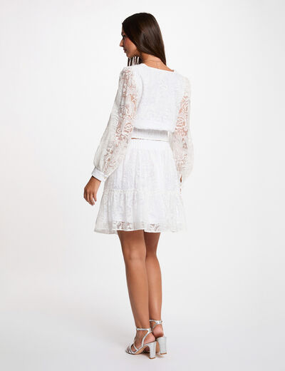 Jacquard blouse with V-neck white women