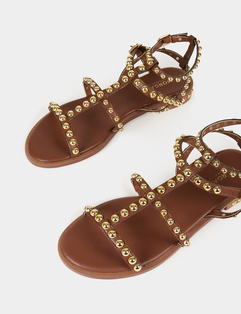 flat sandals with studs brown women Flat sandals with studs brown women