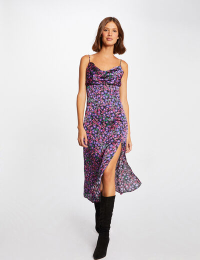 Midi straight dress with floral print multicolored women