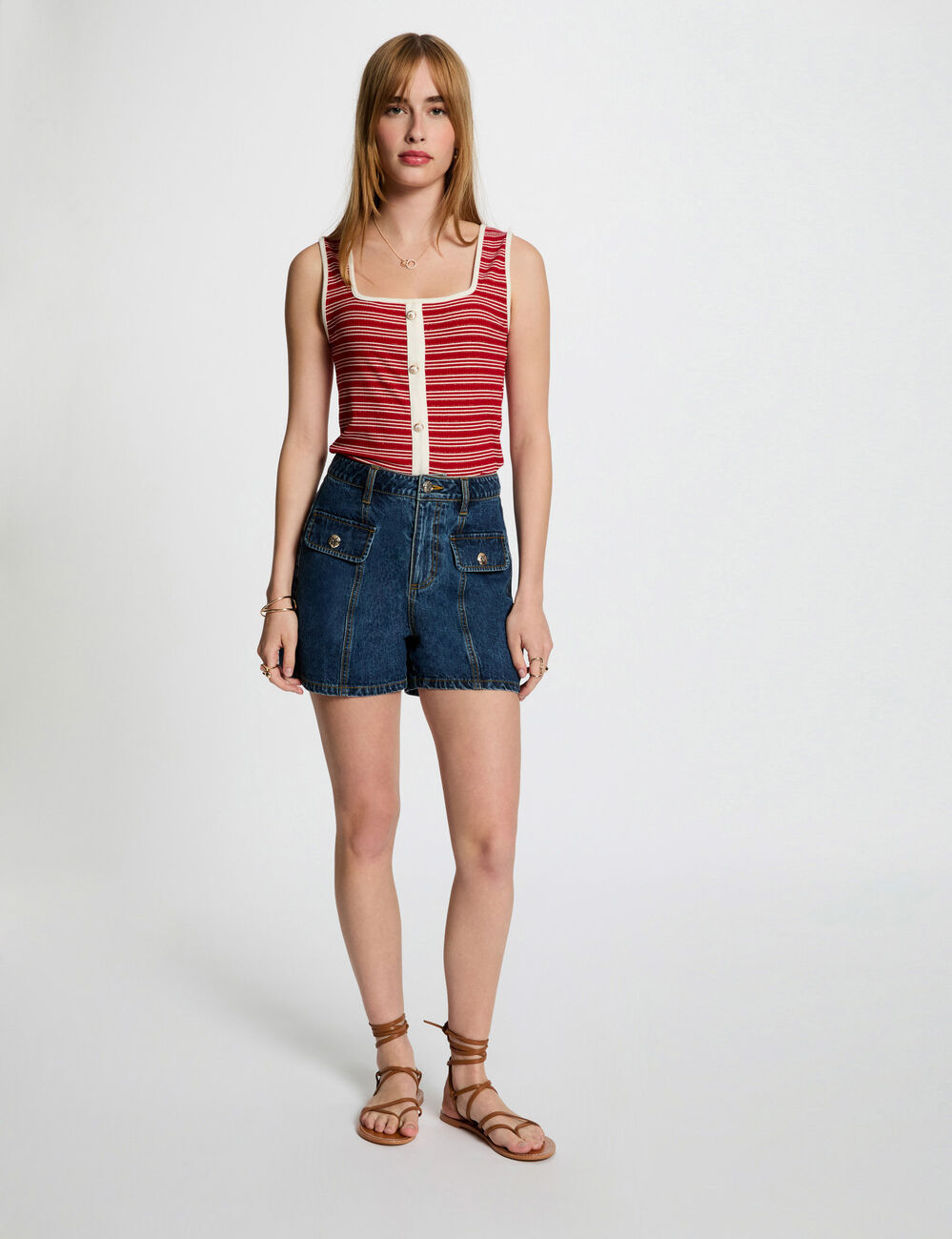Striped sleeveless vest top white women