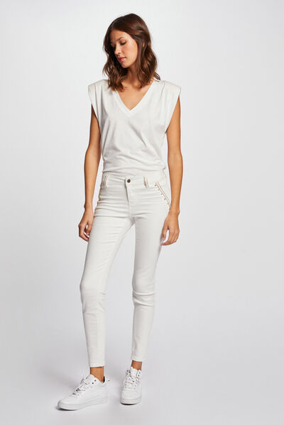Skinny trousers with studs details ecru ladies'