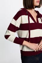 Striped sweater with hood bordeaux women