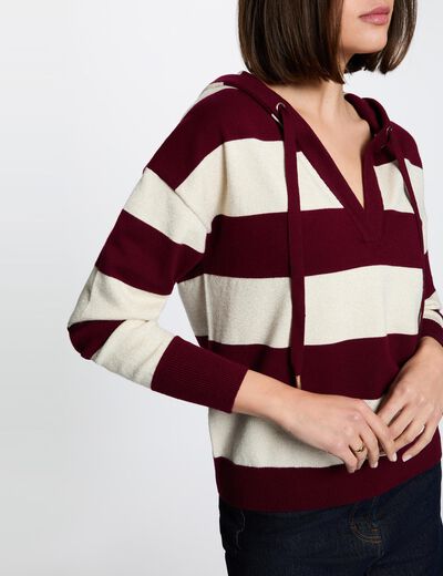 Striped sweater with hood bordeaux women