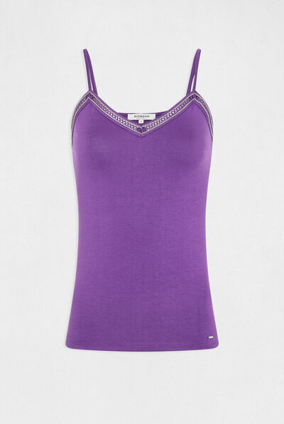 Vest top thin straps and V-neck dark purple ladies'