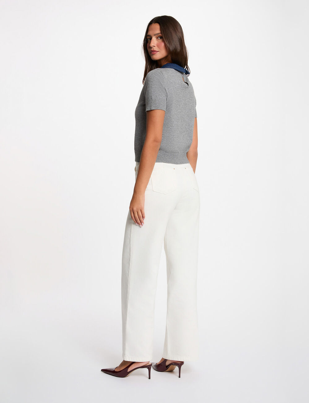 Sweater with a folded collar light grey women