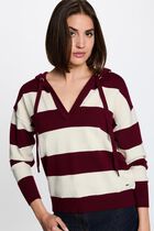 Striped sweater with hood bordeaux women