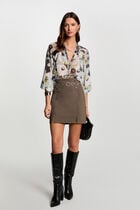 Mini skirt with buttons khaki green women