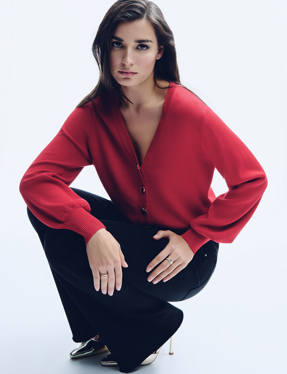 Fitted V-neck cardigan red women