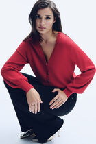 Fitted V-neck cardigan red women