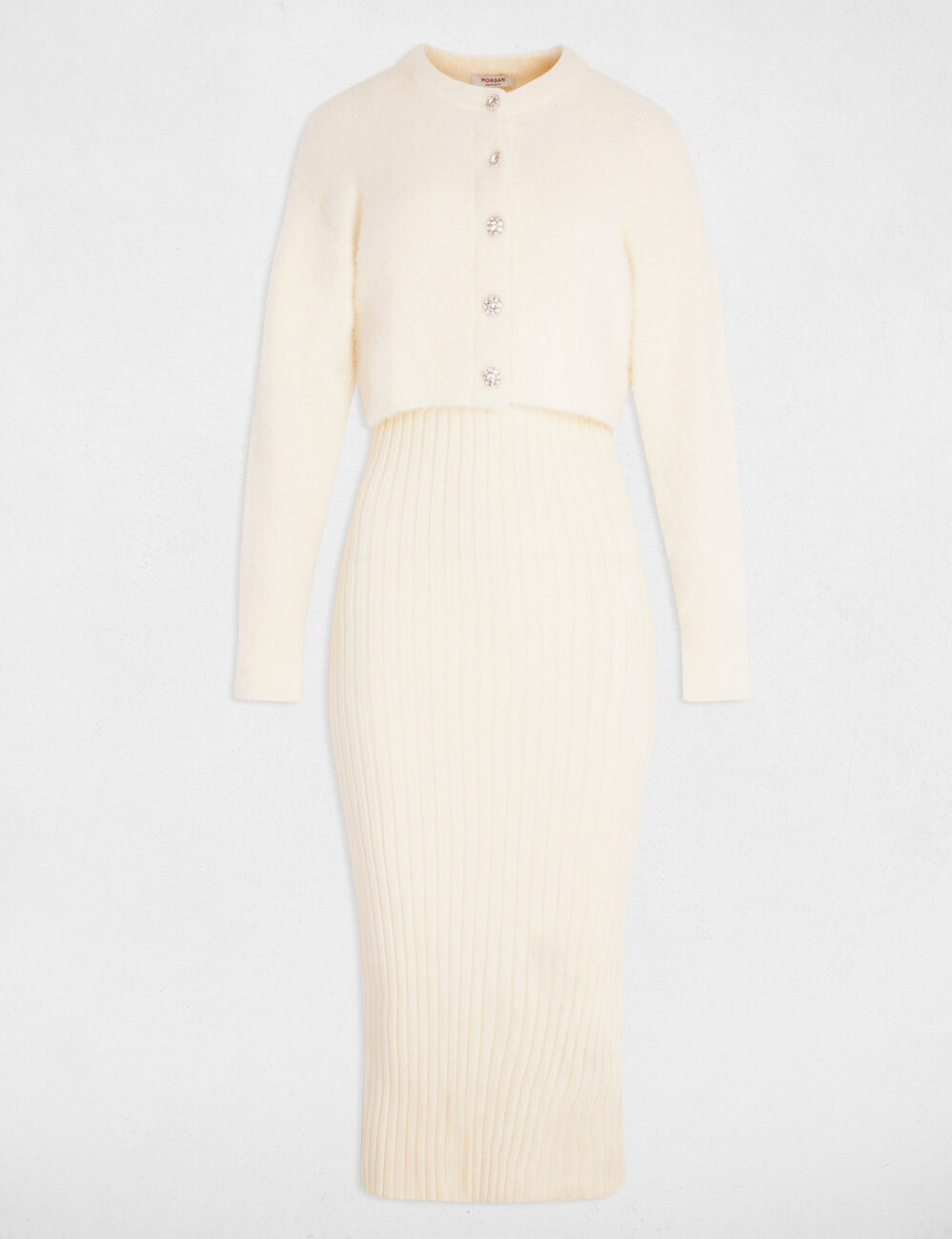 Fitted knit dress ivory women