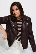 Fitted faux leather jacket bordeaux women