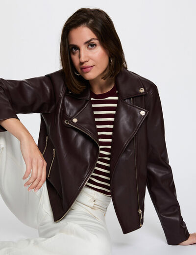 Fitted faux leather jacket bordeaux women