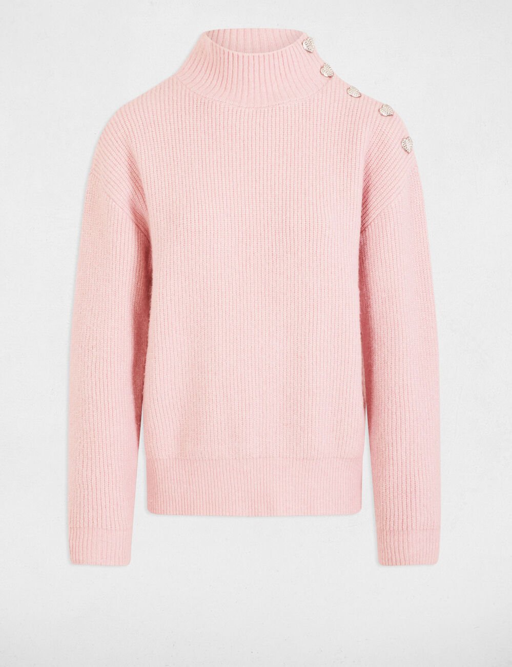 Long-sleeved jumper with buttons light pink women