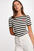 T-shirt manches courtes rayé blanc femme