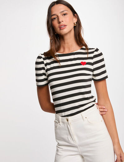 Striped short sleeve T-shirt white women
