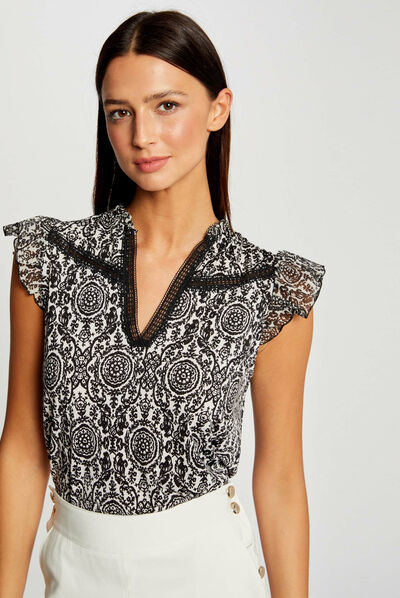Short-sleeved t-shirt scarf print multico ladies'