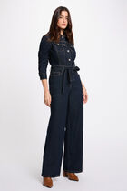 Wide-leg denim jumpsuit raw denim women