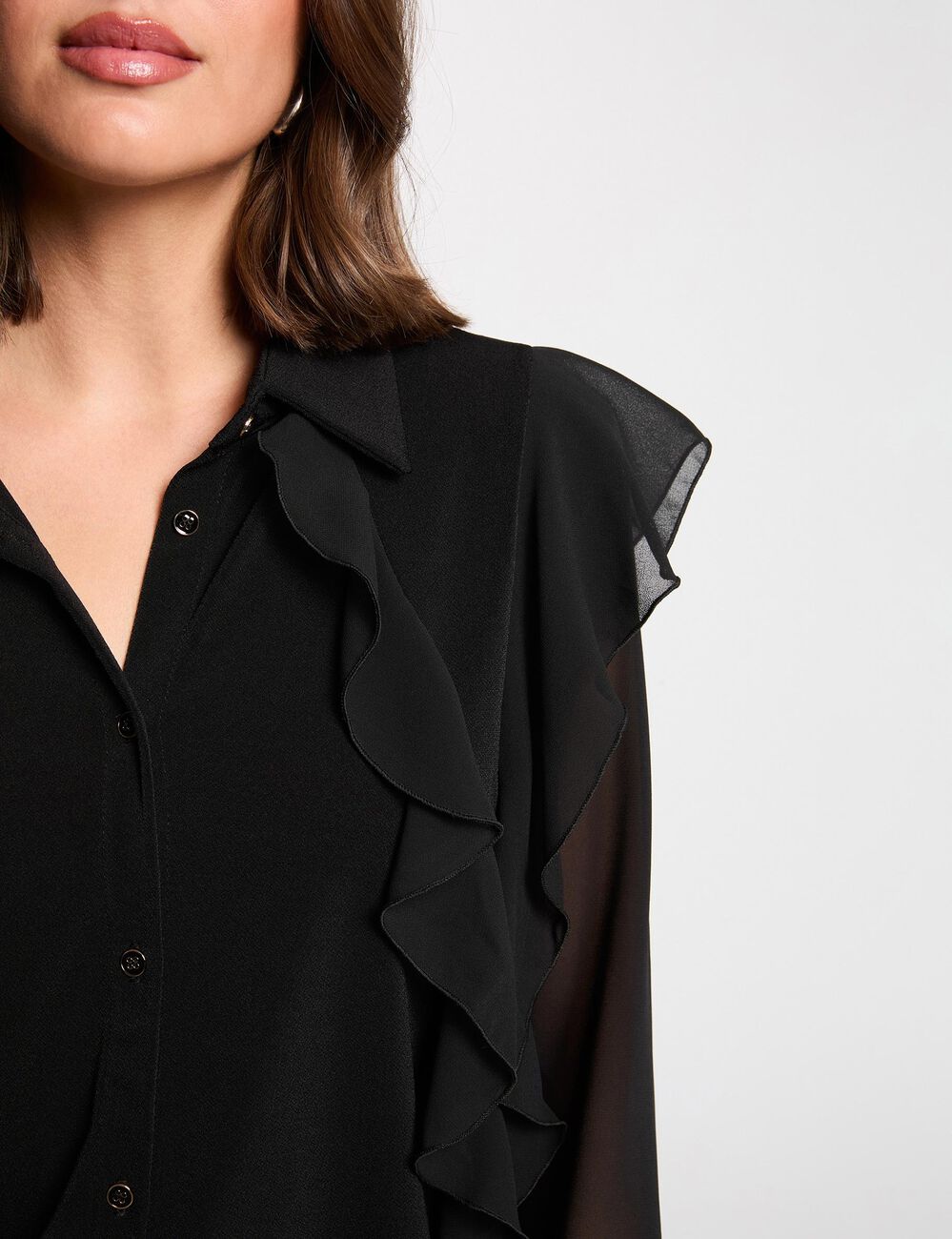 Buttoned voile t-shirt black women
