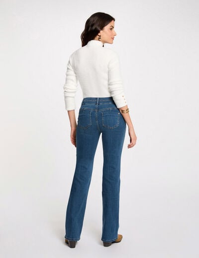 Long-sleeve fuzzy knit sweater ivory women