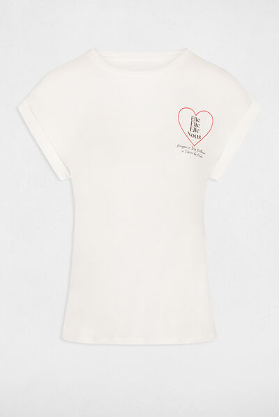 Short-sleeved t-shirt with message ecru ladies'