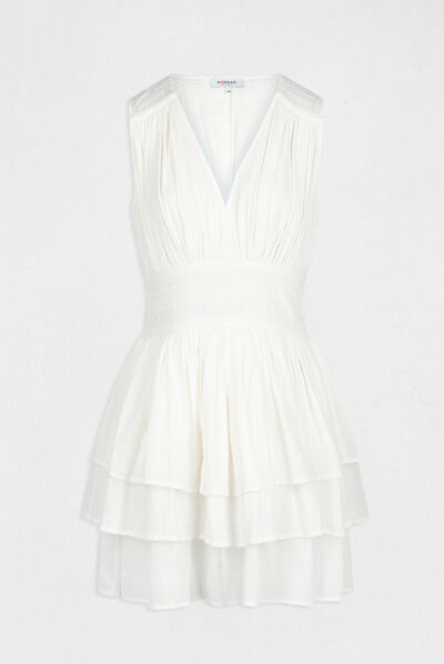 A-line dress with ruffles and embroidery ecru ladies'