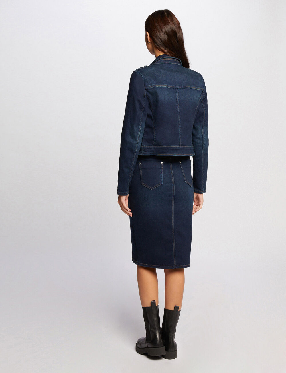 Knee-length denim skirt raw denim women