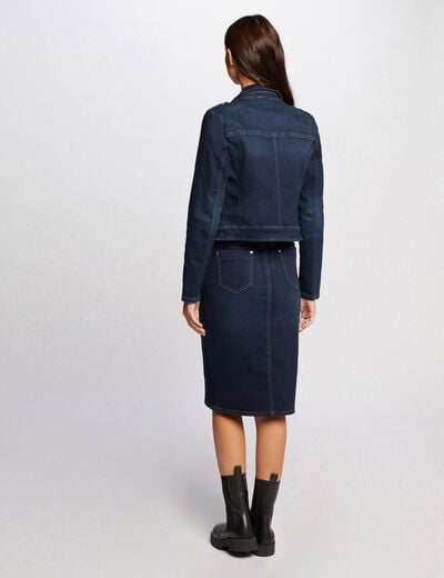 Knee-length denim skirt raw denim women