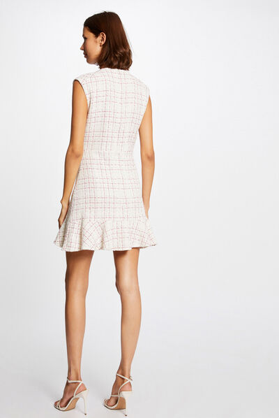 Checked fitted sleeveless dress ecru ladies'