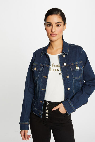 Straight buttoned denim jacket raw denim ladies'