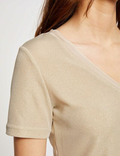 Short-sleeved t-shirt with V-neck beige ladies'