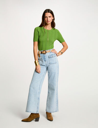 High-waisted wide leg jeans bleach denim women