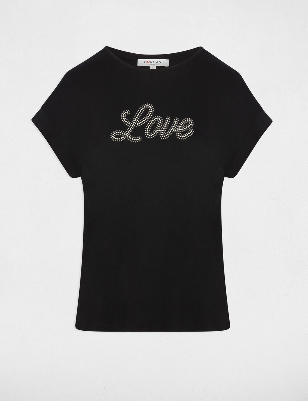 V-neck t-shirt with rhinestones black women