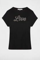 V-neck t-shirt with rhinestones black women