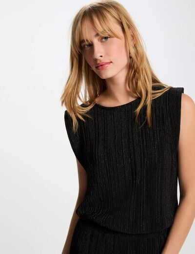 Sleeveless pleated t-shirt black women