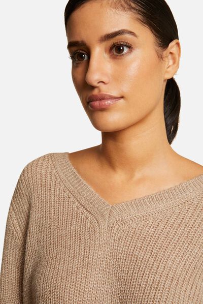 Long-sleeved jumper with V-neck taupe ladies'