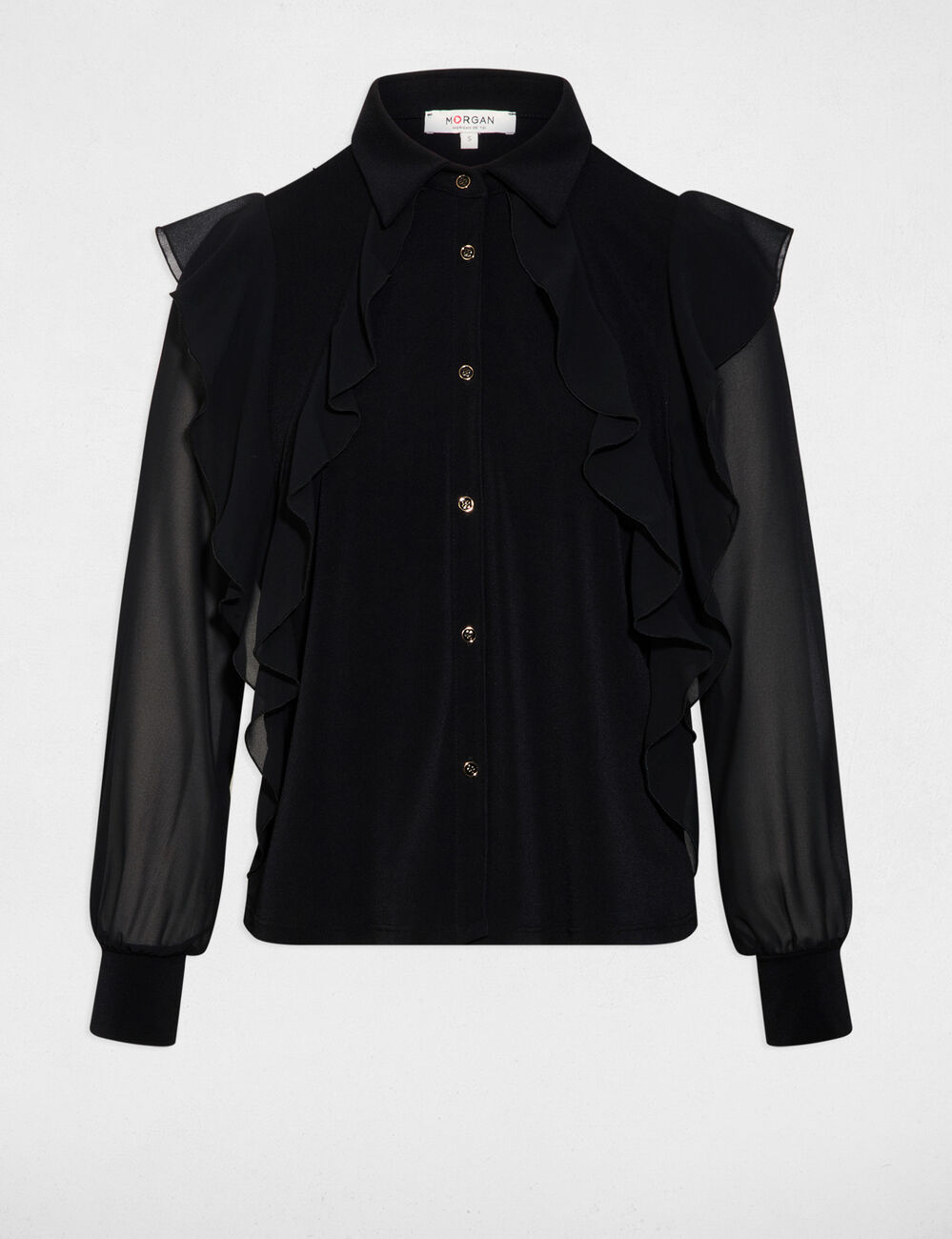 Buttoned voile t-shirt black women