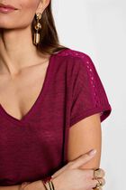V-neck short-sleeve t-shirt plum women