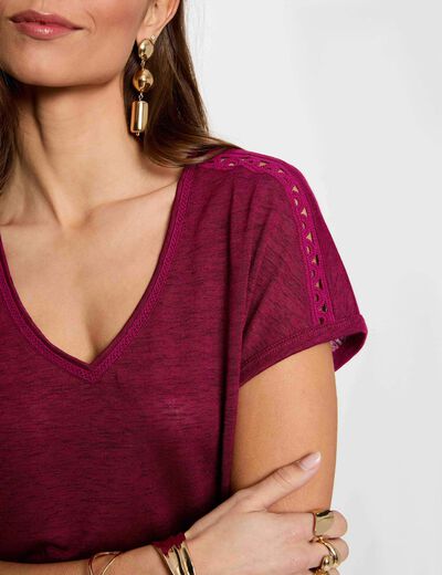 V-neck short-sleeve t-shirt plum women