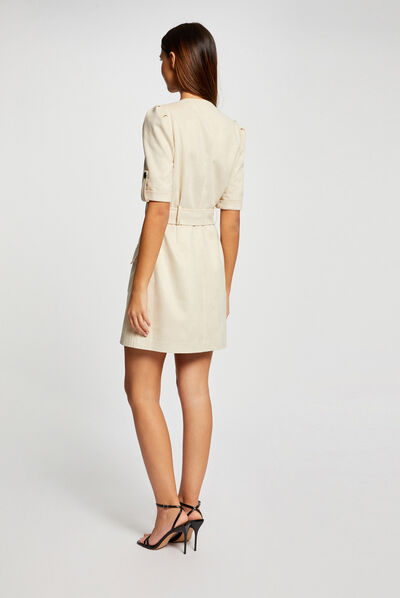 Belted wrap-over dress beige ladies'