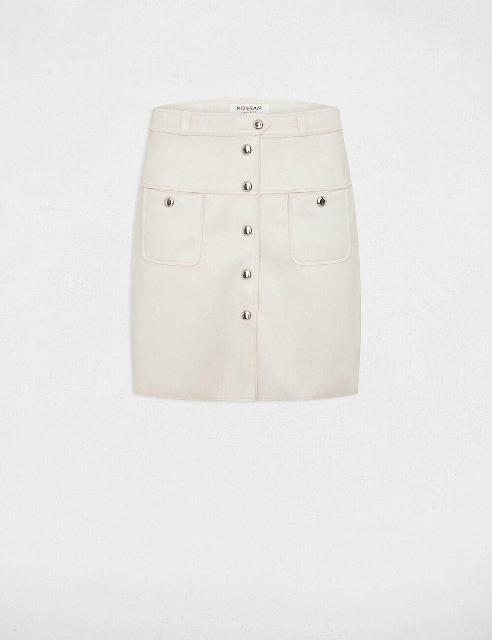 Straight short suede skirt ecru women
