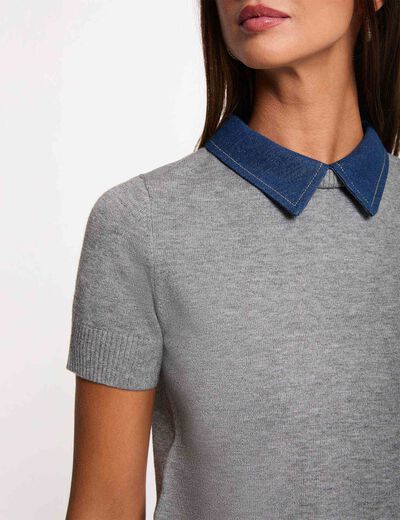 Sweater with a folded collar light grey women