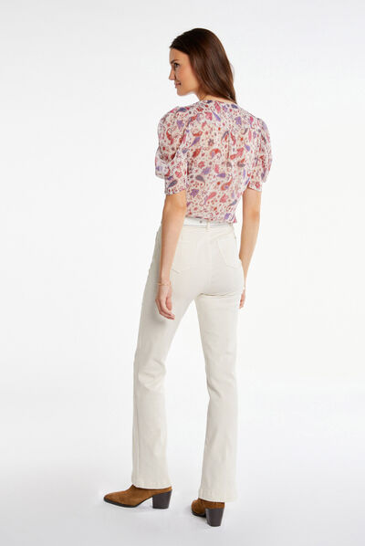 Printed short-sleeved shirt ecru ladies'