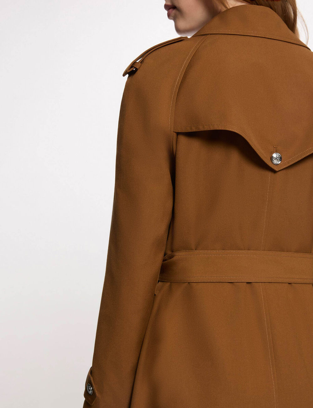 Long belted trench coat camel women