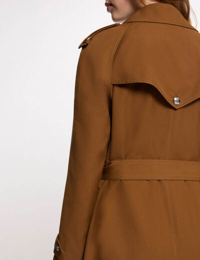Long belted trench coat camel women