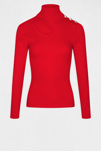 Long-sleeved jumper with opening medium red ladies'