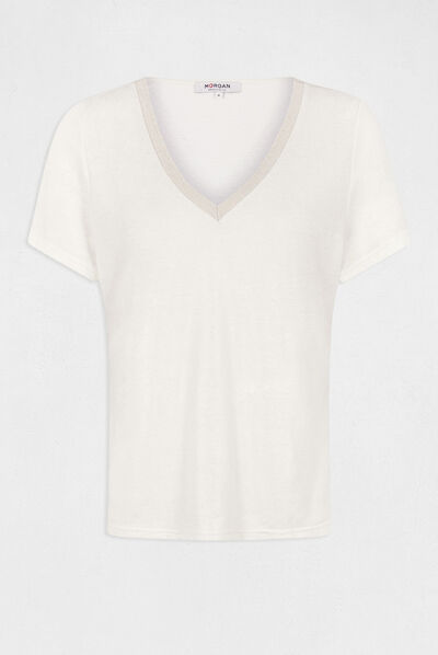 Short-sleeved t-shirt with V-neck ecru ladies'