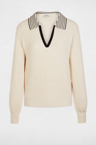 Pull col en V à revers ivoire femme